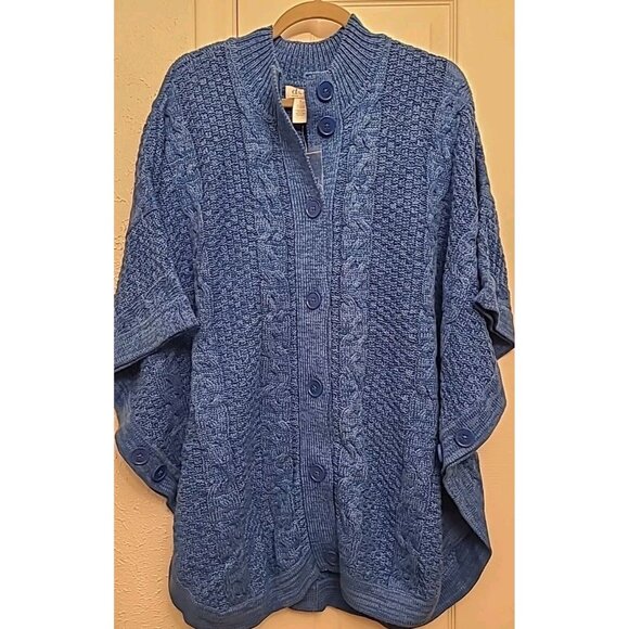 Denim & Co Women's Knit Button Poncho Cardigan Rich Blue Sz L QVC Large Sweater - Picture 1 of 8